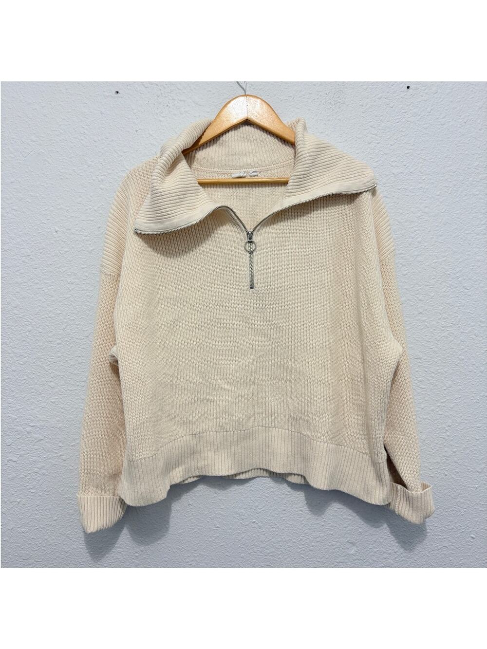 Gap Cream Cotton Pullover Quarter Zip Sweater Minimalist Preppy Fisherman